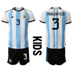 Maillot de foot Argentine Nicolas Tagliafico #3 Domicile enfant Monde 2022 Manches Courte (+ pantalon court)
